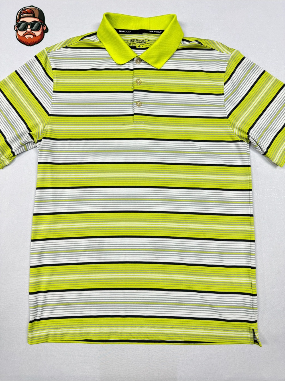 Men’s Nike Golf Small Highlighter Yellow Striped Golf Performance Polo